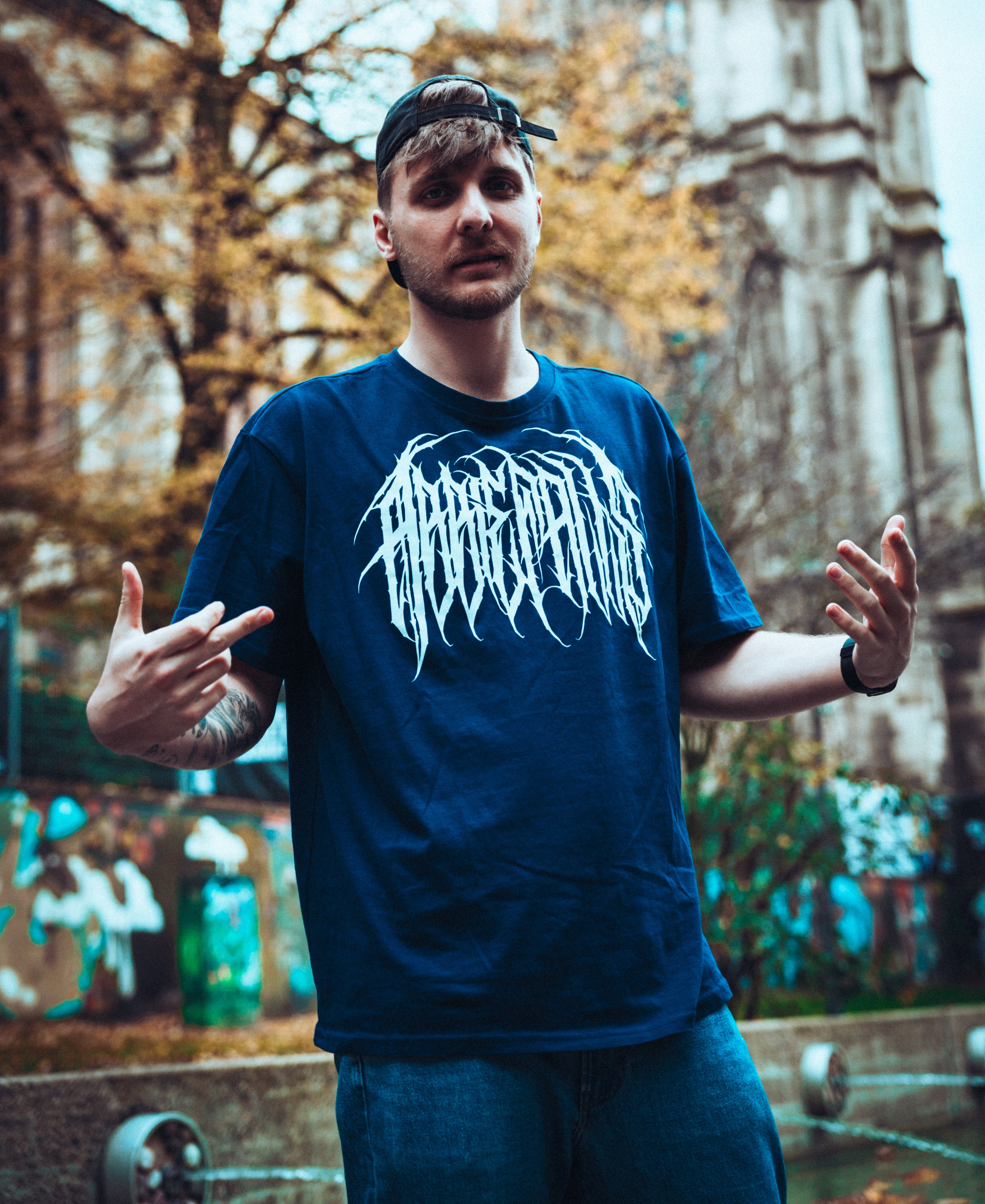 Oversize Dark Blue Logo T-Shirt – Abbie Falls band